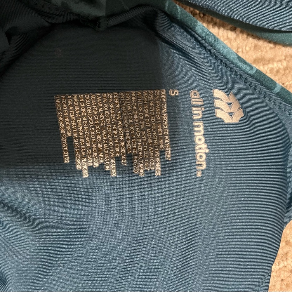 Teal Marble Print crop top w/ built in bra - Picture 3 of 4